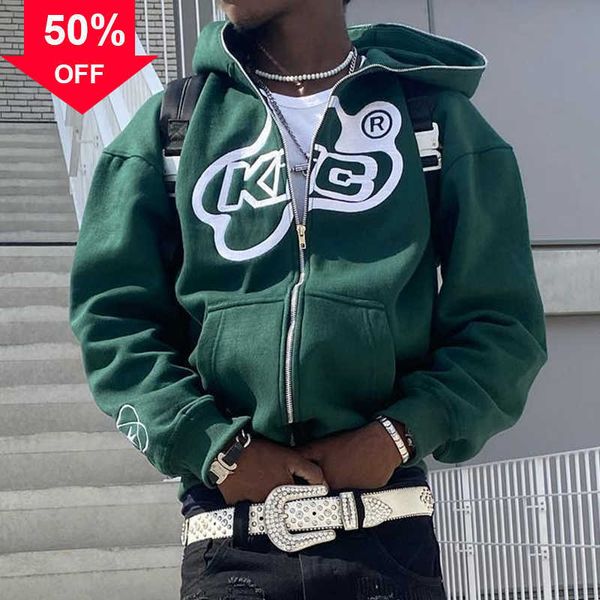 

men's hoodies sweatshirts men star printed letter harajuku main street y2k streetwear hip-hop gothic zip up jacket loose coats s to 2xl, Black