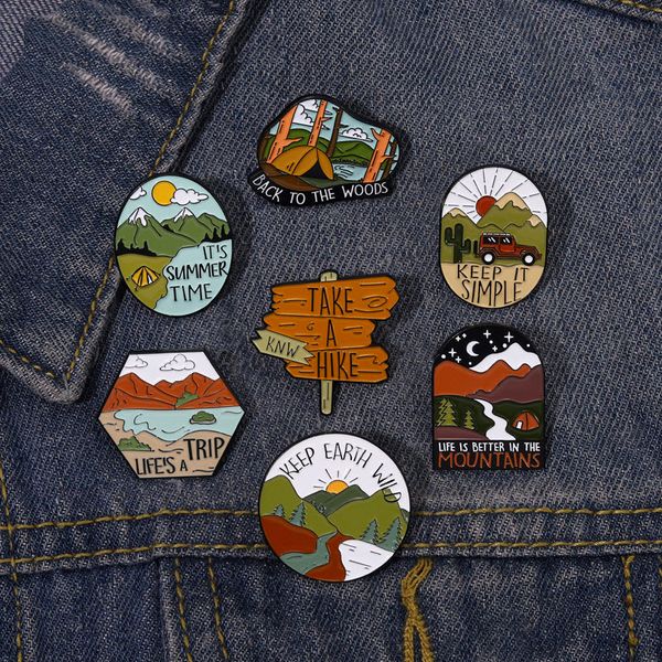 

camping brooch summer time enamel pin badge adventure take a hike wild jewelry backpack hat lapel gifts friends wholesale, Blue