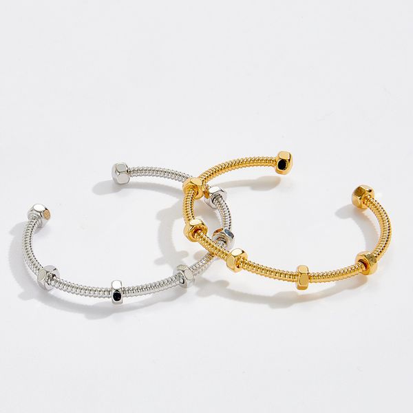 

high end designer 6 screws gold plated bangle design of the rivet bracelet is adjustable bracelets bangles for women men stainless steel cou, Black
