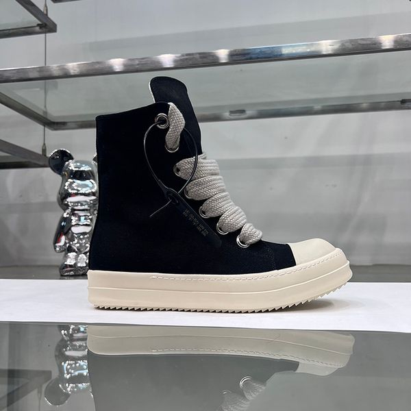 

round owens black canvas casual shoes jumbo lace up men high breathable luxury trainers zipper ro designer flats sneakers women ankle boots