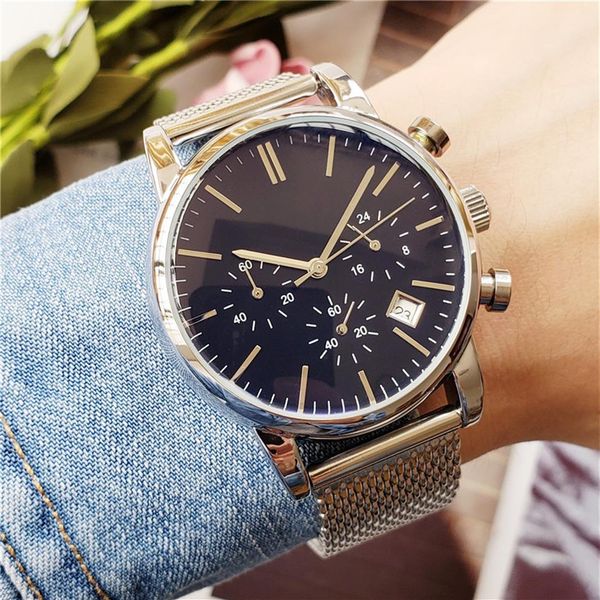 

luxury mens watches stainless steel quartz chronograph watch functional sub dial work boss waterproof deisgner watche189h, Slivery;brown
