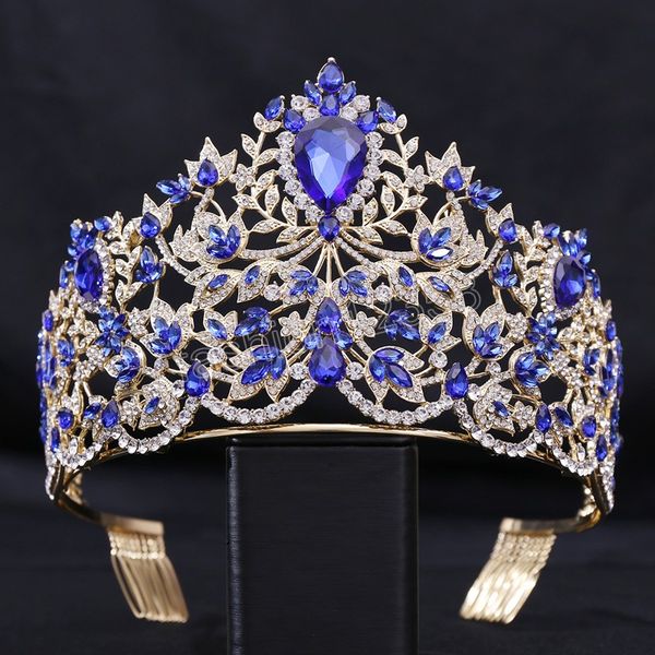 

european big luxury crystal bride wedding crown large rhinestone drop tiara party hair accessory, White;golden