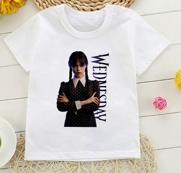 

2023 cartoons tshirt wednesday addams children t-shirt i hate people clothes kid girl boy nevermore academy t shirt baby casual top, Blue