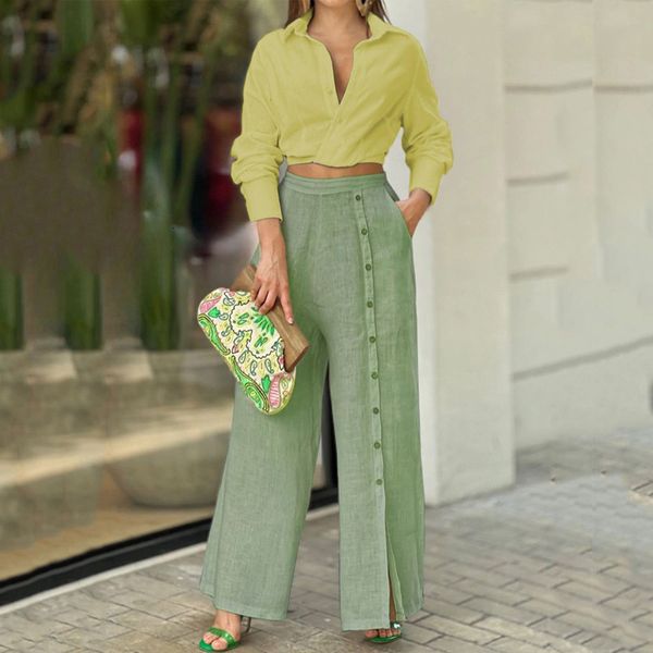 

women's two piece pants women loose wide legs pants two piece set 230414, White