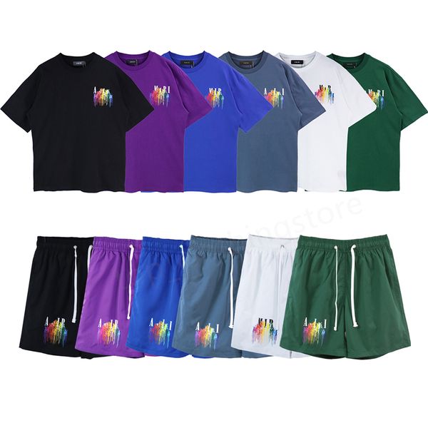 

mens women t shirts designer short sleeve summer fashion brand streetwear loose tide cottons rainbow letter print luxurys clothing size s-x, White;black