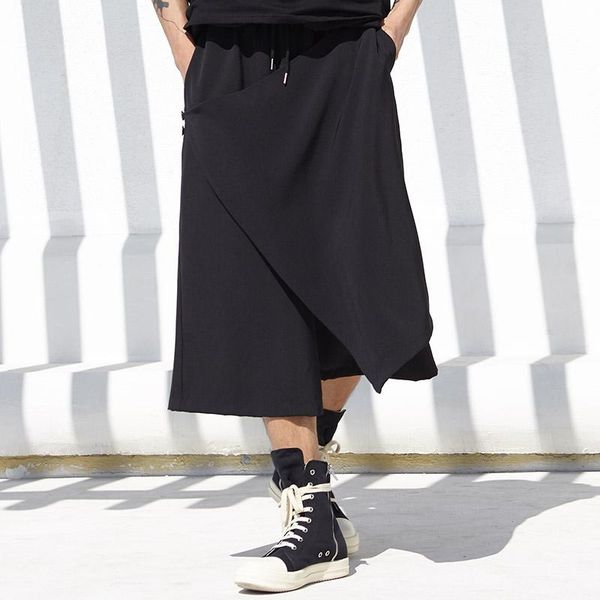 

pants men's new dark irregular skirt laminated design of personalized japanese casual loose trousers skirt, Black