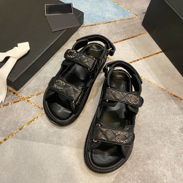 

women designer sandal platform sandals sandale slides shoes thick bottom summer flat heel hook loop casual beach buckle genuine leather with, Black