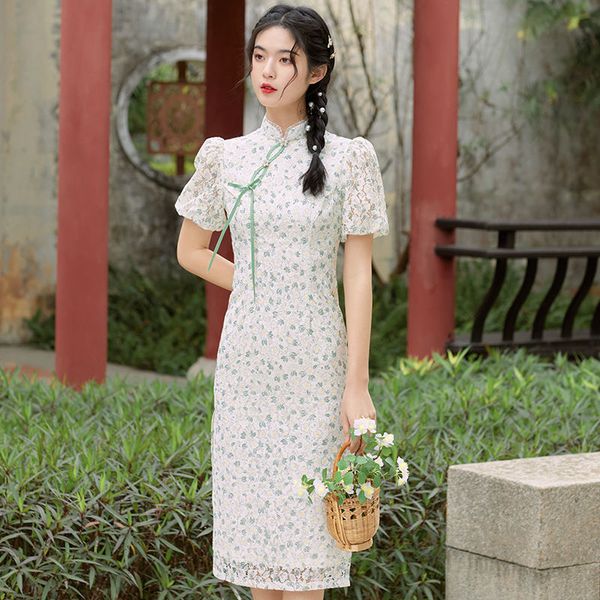 

cheongsam 2023 new summer girls' youth style high end dress white daily national style size s-2xl what size do you need to contact the, Red