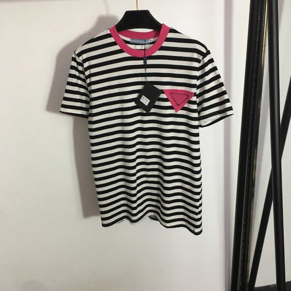 

23ss womens t-shirt tee womens designer clothing round neck pure cotton monogram cloth counter color striped short sleeve t-shirt womens clo, White