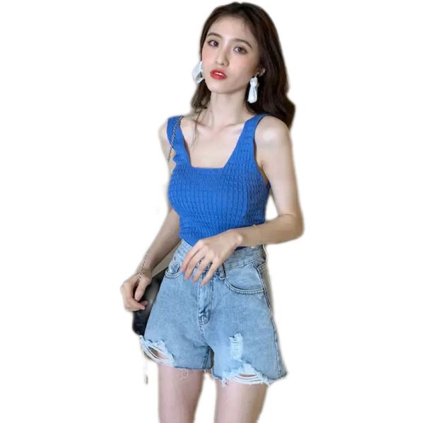 

women's knits vest women's spring and summer new short coat sleeveless multicolor backing inside the backless sling., White