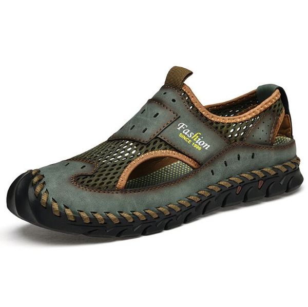 

summer men's sandals genuine leather sandals slides breathable rome male outdoor beach slippers soft men beach sandals 38-46, Black