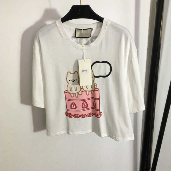 

23ss womens designer clothing womens t-shirt tee round neck pure cotton two piggy cartoon cake alphabet print short short sleeve t-shirts wo, White