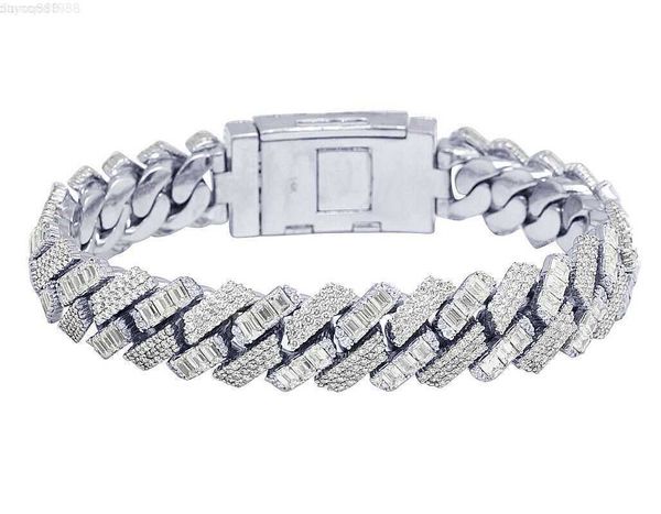 

2023 new cuban chain half rectangle half round cz diamond shaped iced out bling cz hip hop men jewelry, Silver