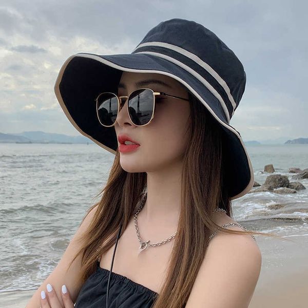 

wide brim hats fashion summer autumn bucket hat patchwork stripe women outdoor hip hop foldable bob fisherman hat casual travel gorros panam, Blue;gray