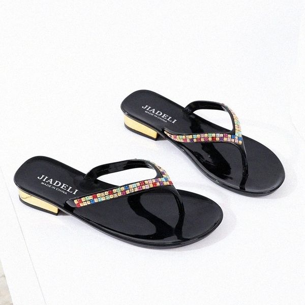 

summer beach shoe slipper fashion women slippers flip flops with rhinestones women sandals casual shoesytgl#, Black