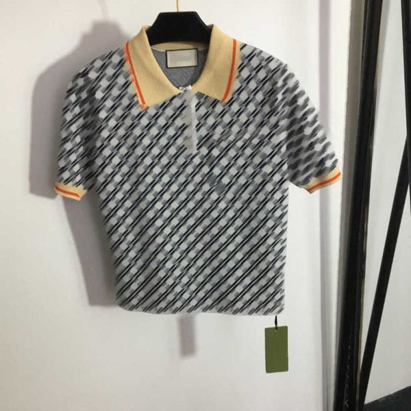 

23ss womens knits designer womens designer clothing lapel color matching short sleeve breast pocket g letter polo neck short-sleeved sweate, White