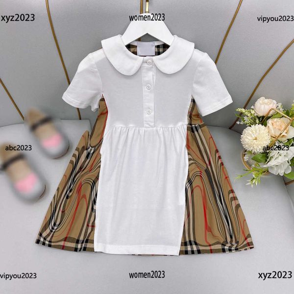 

2023 girls dress baby lapel skirt checkered printing dress size 100-150 cm summer petal collar design skirt new product, Red;yellow