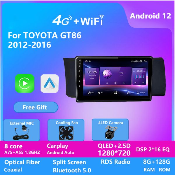 

android 12 video carplay car radio for toyot gt86 2012-2016 multimedia player gps navigation 2din autoradio 8core 8g 128g