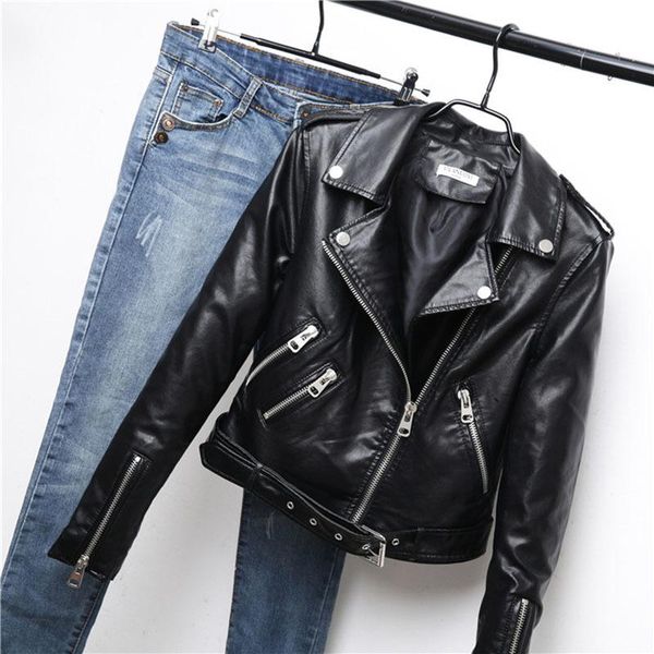 

jackets autumn faux pu leather jacket women motorcycle short jacket biker overcoat ladies streetwear slim lapel long sleeve spring coat, Black;brown