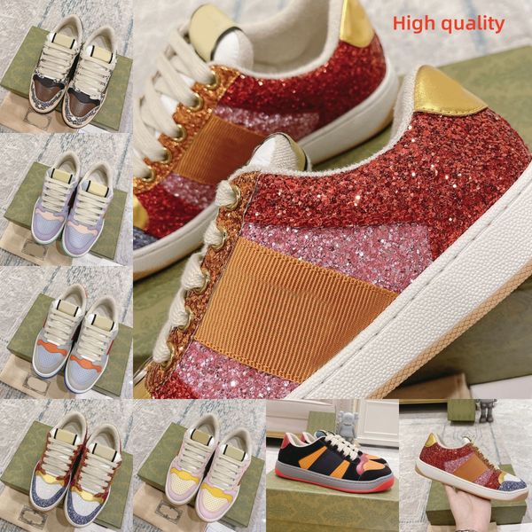 

womens mens shine diamond shoes luxury screener sneakers designer casual shoes woman do old plate-forme high-end new vintage upscale cowhide, Black