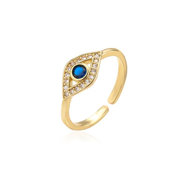 

s3579 simple 18kgold plated enamel evil eye ring for women zircon blue eyes opening rings, Silver