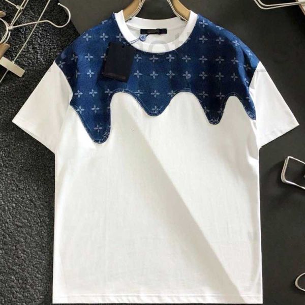 

men's t-shirts designer luxury tshirt men women sweatshirt jacquard embroidery tee short sleeve tshirts denim panel pullover shirt fash, White;black