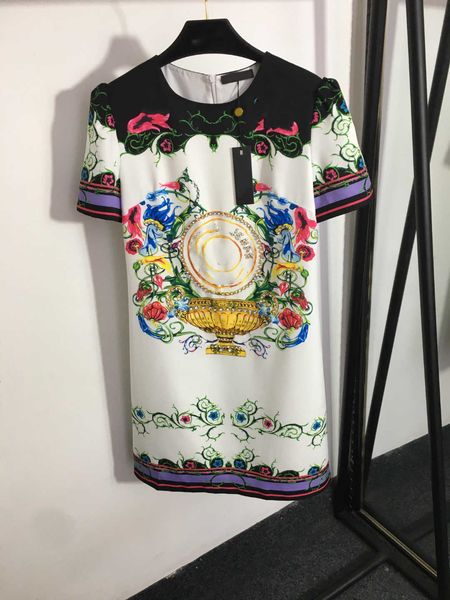 

23ss summer dresses womens designer clothing women dress nail drill monogram vintage printed crewneck short-sleeved long skirt womens clothi, Black;gray