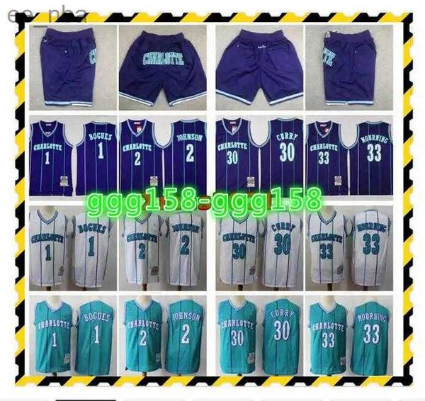 

retro men mitchell ness charlottes basketball jersey stitched 1 muggsy bogues 2 larry johnson 30 dell curry 33 alonzo mourning jerseys short