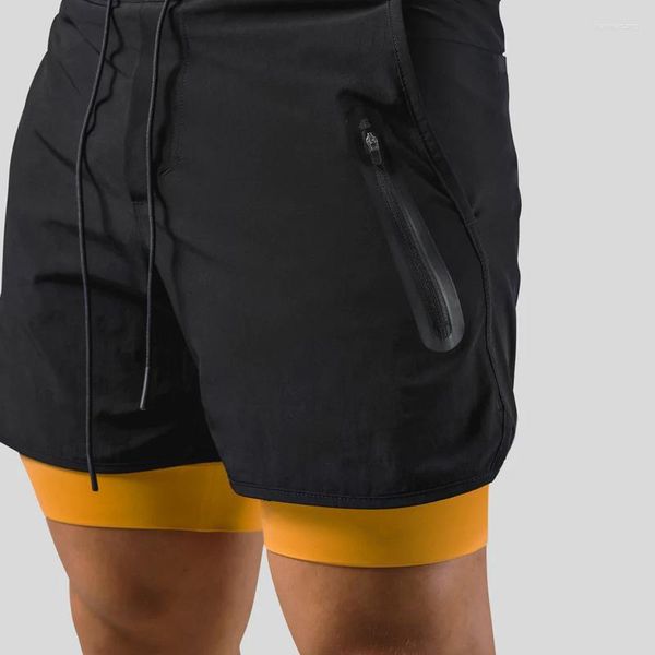 

men's shorts running men summer casual short quick dry 2 in 1 double-deck workout training fake piece fitness jogger, White;black