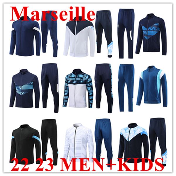 

22 23 marseilles tracksuit soccer jacket sets 2022 2023 men and kids training jacket setom maillot foot milik payet football jackets trainin, Gray
