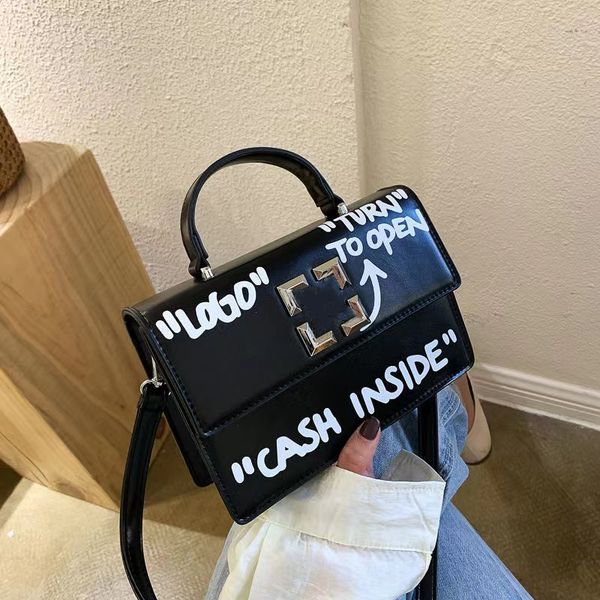

Fashion Designer Bag Women's Handbag Tote Purse Classic Graffiti Arrow Portable Small Square Luxury Everything One Shoulder Crossbody, Black