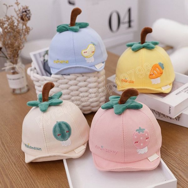 

cute cartoon fruit kids caps embroidery strawberry boys girls cap spring summer cotton infant baseball cap 6-18m, Yellow