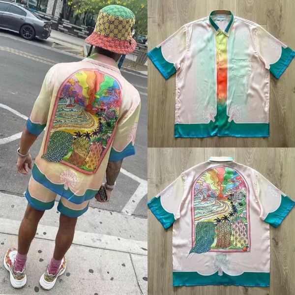 

men's casual shirts casablanca gradient poker king gradient masao hawaiian leisure short sleeve shirt 230414, White;black