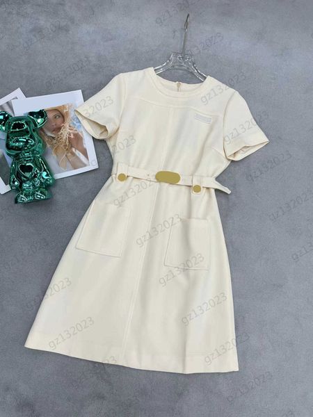 

brand dresses chest logo decorated crew neck pocket short sleeve dress custom belt bunching waist design fashion and elegance maxiskit women, Black;gray