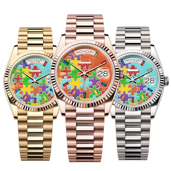

DAY Mens watch automatic men 40mm lady 36mm woman Gold 904L stainless steel strap sapphire With diamond ST9 hidden Aik folding buckle waterproof king DhgateS watch, 17