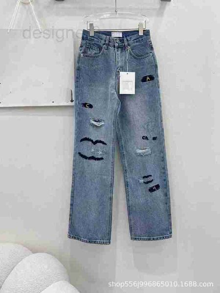 

women's jeans designer 23ss spring/summer new product chic embroidery craft broken hole denim pants trend wsvw, Blue