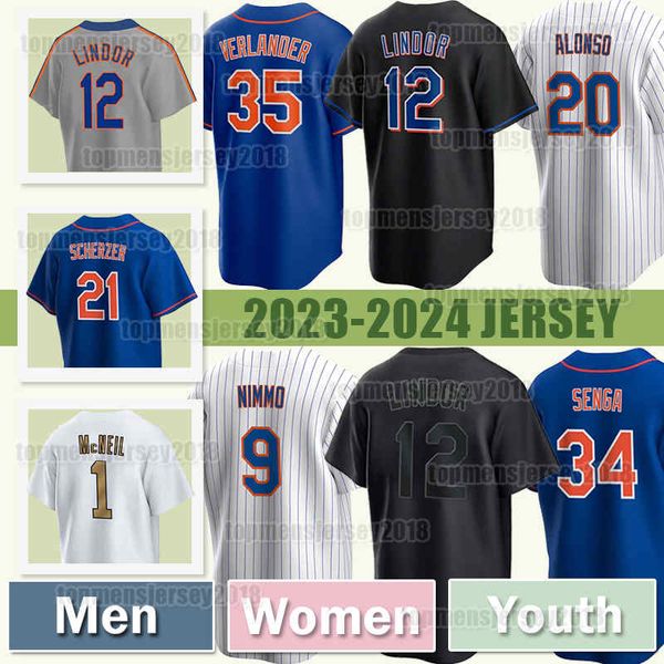 

35 justin verlander francisco lindor baseball jerseys new yorks pete alonso mcneil daniel vogelbach luis guillorme tylor megill mets mike pi, Blue;black