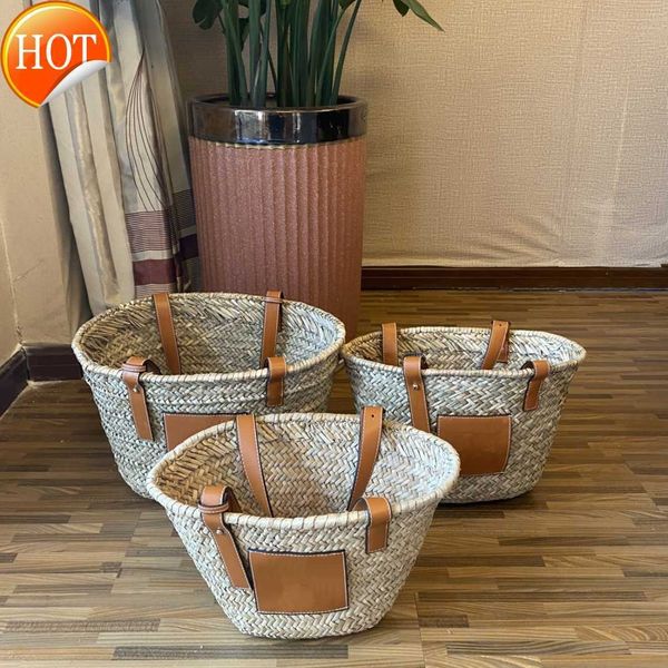 

3 size beach bags classic style fashion handbags women's totes pure hand woven bagss straw shopping vacation summer woven purses