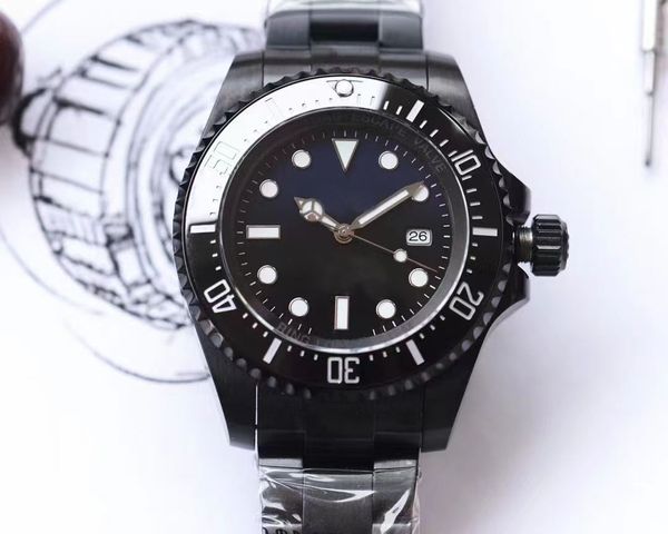

luxury black automatic watch for men 44mm sapphire mirror date stainless steel strap waterproof design wristwatches relojes para hombres, Slivery;black