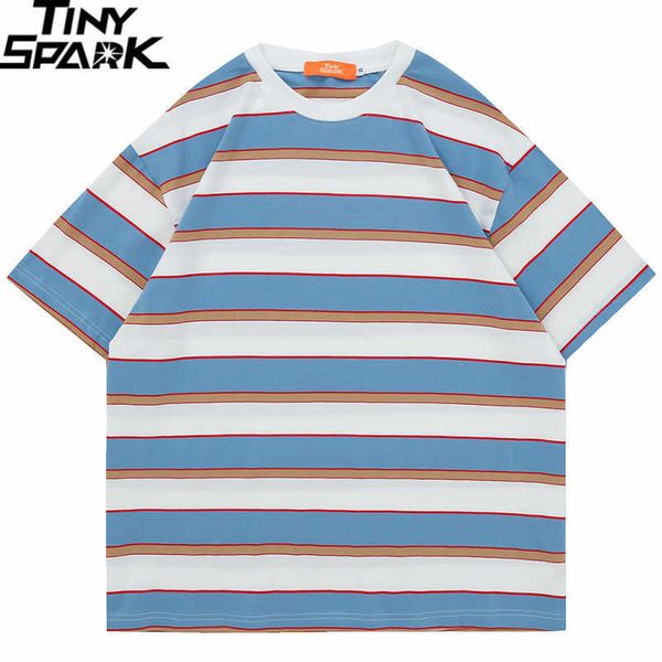 

men's t-shirts 2023 men t-shirt hip hop streetwear striped t shirt harajuku cotton casual loose tshirt summer short sleeve tees blue b, White;black