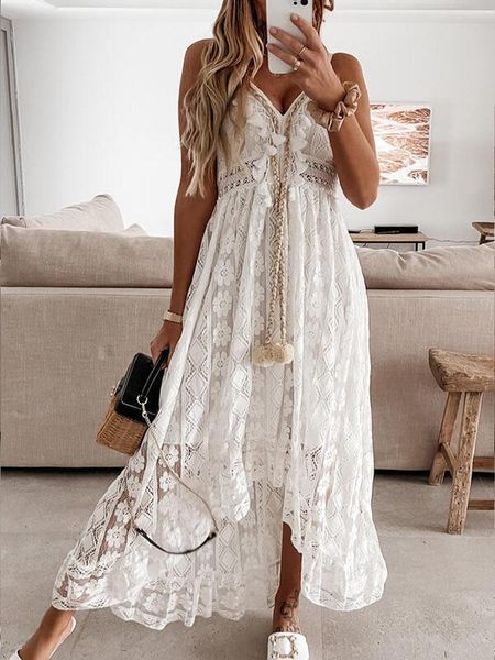 

dresses boho dress women summer maxi dress lady off shoulder holiday lace v neck spaghetti strap sundress white dress vestidos de mujer, Black;gray