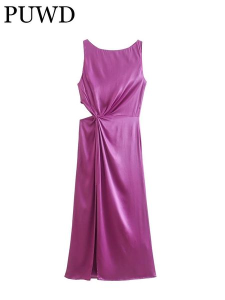 

dresses puwd women silk satin texture midi dress 2022 summer ladies formal dress party vintage waist pleated hollow out female dress, Black;gray