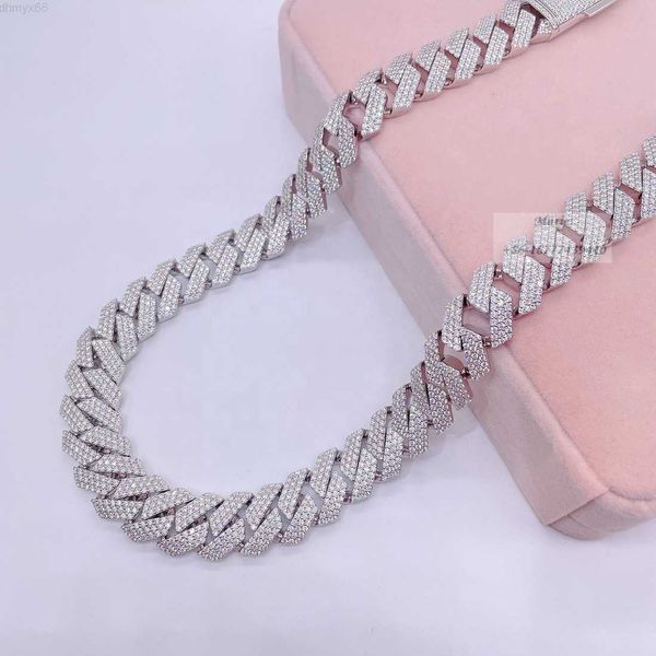 

3row diamond 18mm luxury necklace for men moissanite and s925 hip hop cuban chain iced out cuban link chain, Silver