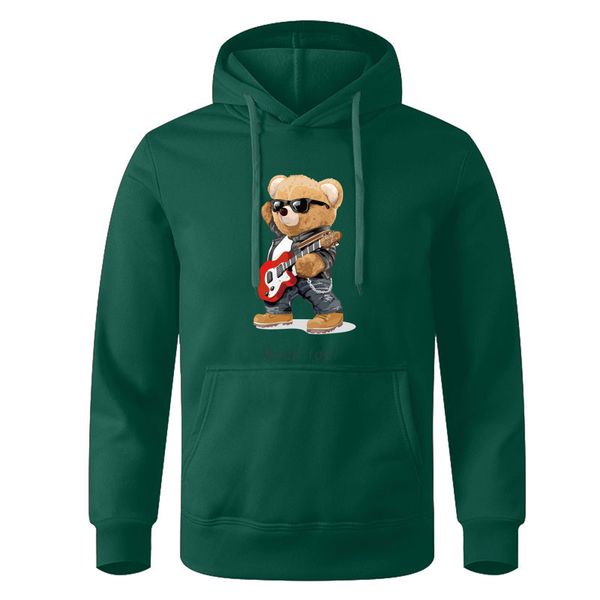 

guitar rap teddy bear in autumn winter men's hoodies clothes harajuku loose clothes creativity street sweatshirt fleece casual hoodies, Black