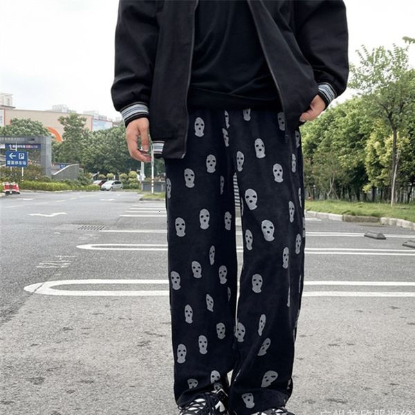 

men's pants american print drawstring casual retro loose straight leg spring and autumn hiphop trend 230414, Black