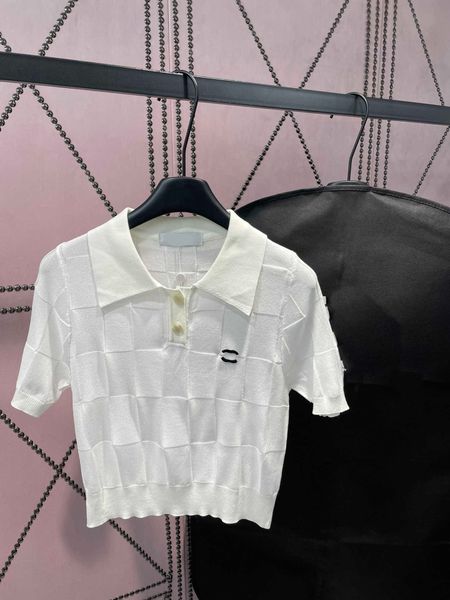 

23ss womens knits womens designer clothing spring and summer new checkered pullover knitted polo embroidered logo womens clothes, White