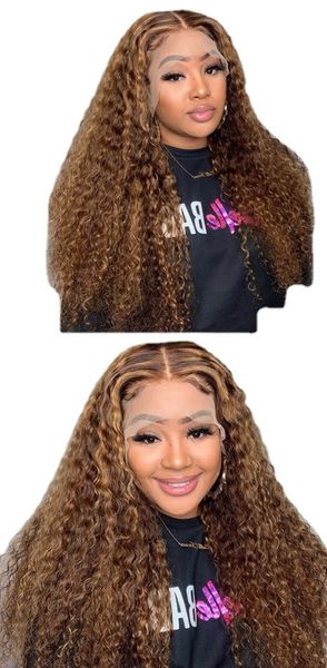 

lace frontal wig for women 30 36 inch highlight ombre curly 13x4 lace front human hair wigs honey blonde colored deep wave 13x6, Black;brown
