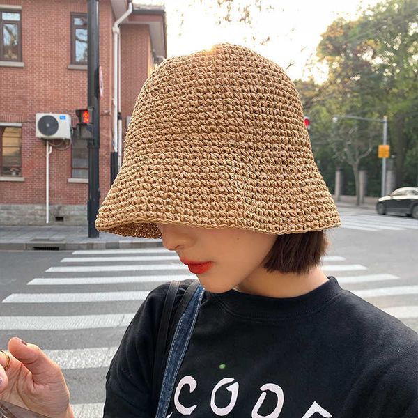 

wide brim hats beach korean straw hat summer women visor bucket hat fisherman hat hand weaving panama girl fishing chapeau sun hats for wome, Blue;gray