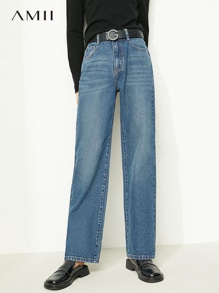 

jeans amii minimalism women's jeans autumn fashion high waist wide leg pants casual straight denim jean female long pants 12130440, Blue