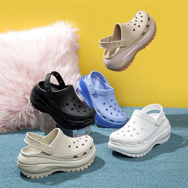 

designer sandal mega crush clogs croc platform sandals beach waterproof women rubber slippers mules outdoor slides lady cute slip on, Black